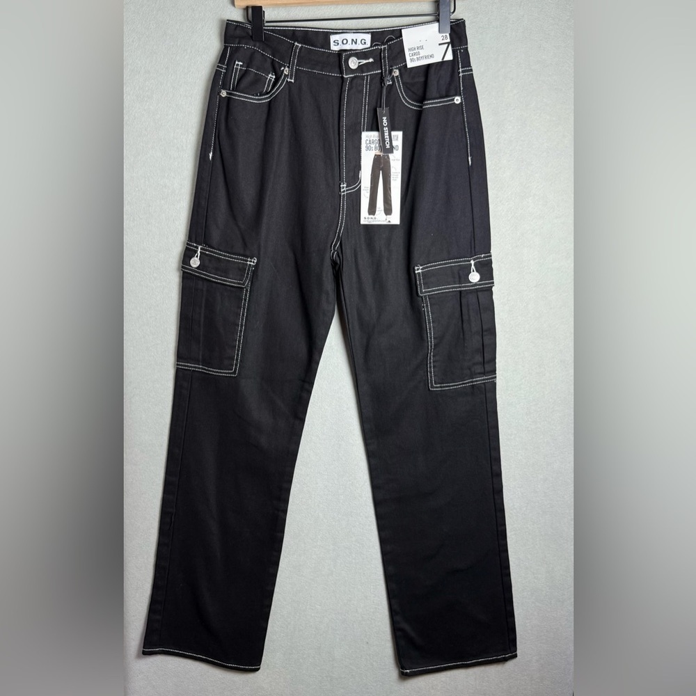 S.O.N.G. Women’s High Rise Carpenter 90’s Boyfriend Cut Pants Black size 7/28